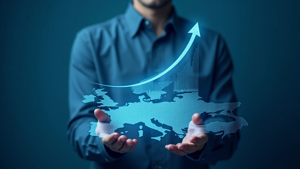 Zukunftsvisionen-Darstellung mit Grafiken und Europakarte, modernes Design mit Trend-Linien